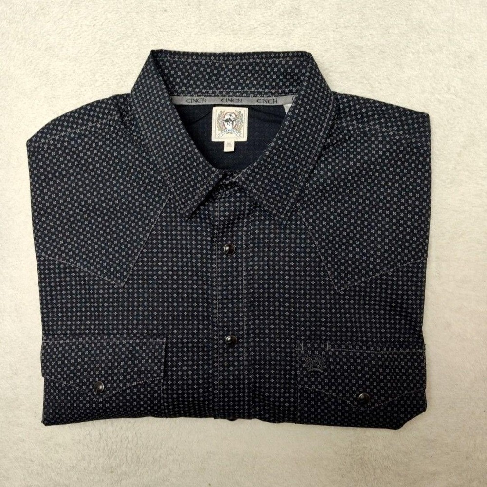 Cinch Shirt Mens M Blue Geometric Button-Up Snap Western Embroidered Pockets